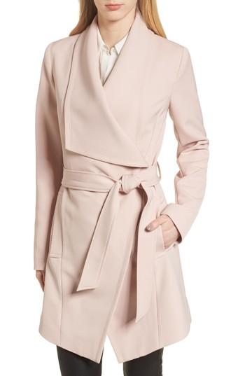 Women's Tahari Abbey Draped Collar Wrap Coat - Beige