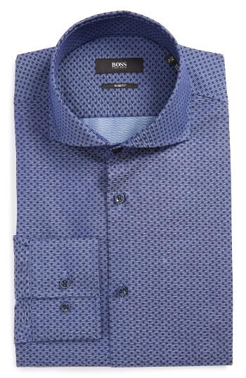Men's Boss Slim Fit Dot Dress Shirt - Blue