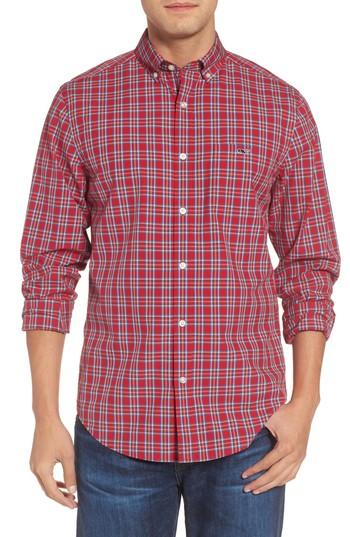 Men's Vineyard Vines Tucker Riverton Classic Fit Plaid Sport Shirt, Size - Red