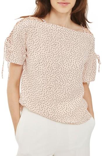 Women's Topshop Spot Lattice Shoulder Top Us (fits Like 0) - Pink