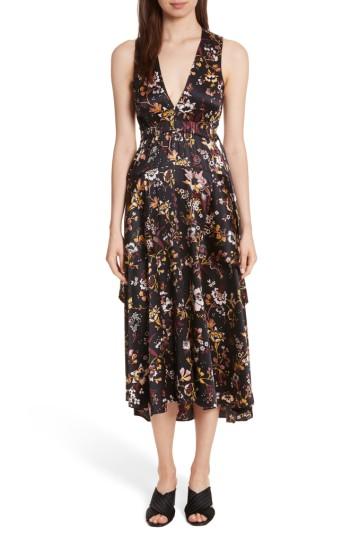 Women's A.l.c. Verbena Floral Print Stretch Silk Dress - Black