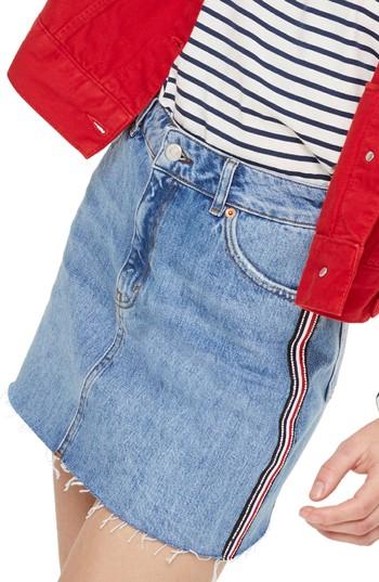 Women's Topshop Diamante Stripe Denim Skirt Us (fits Like 2-4) - Blue