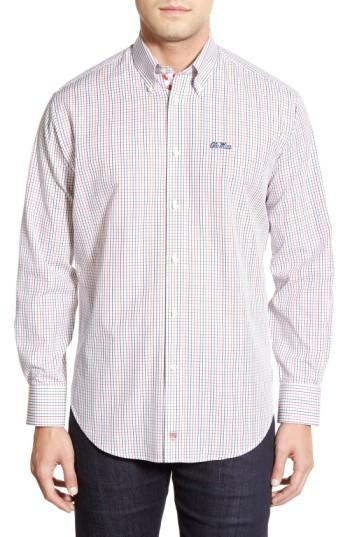 Men's Thomas Dean 'ole Miss Rebels' Regular Fit Long Sleeve Tattersall Sport Shirt, Size - Red