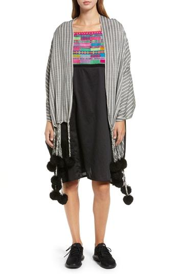 Women's Carla Fernandez Rebozo Chamula Pompom Scarf, Size - Black