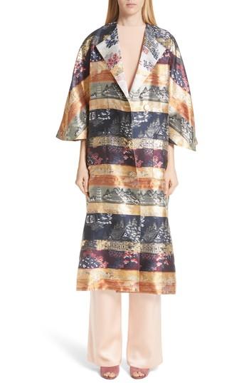 Women's Adam Lippes Reversible Silk Lame Jacquard Coat - Blue