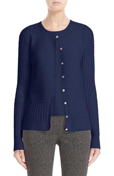 Women's St. John Collection Ottoman Pointelle Knit Cardigan, Size - Blue