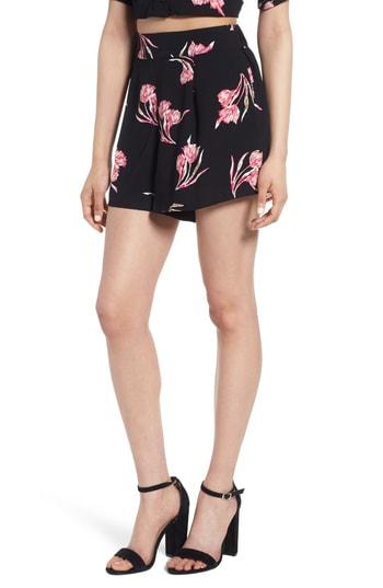 Women's Leith Floral Print High Waist Shorts, Size - Black