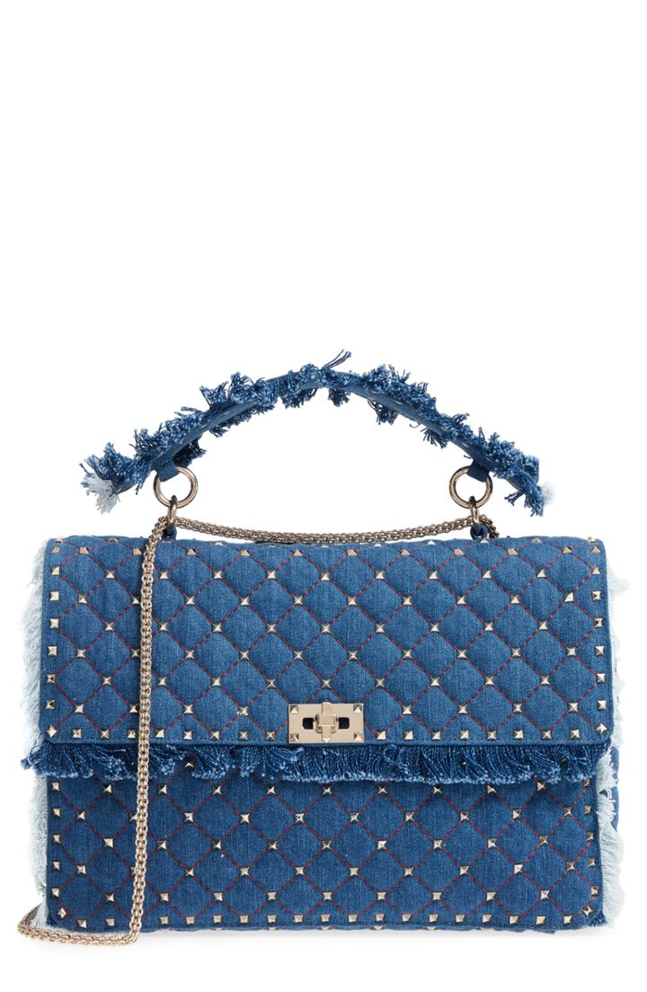 Valentino Garavani Maxi Rockstud Spike Denim Shoulder Bag -