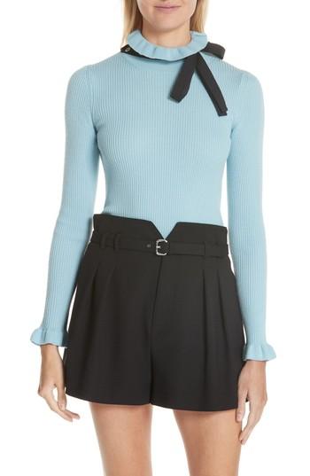 Women's Red Valentino Bow Neck Wool Sweater, Size - Blue