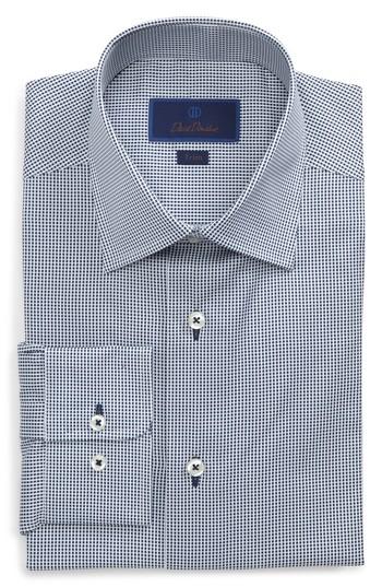 Men's David Donahue Trim Fit Square Grid Dress Shirt .5 34/35 - White