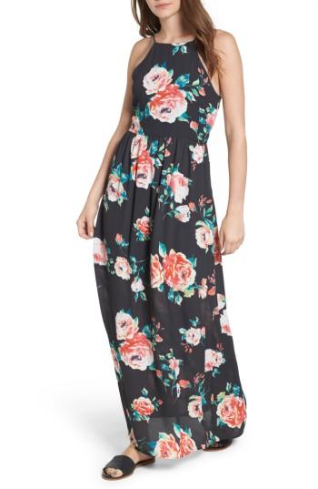 Women's Everly Floral High Neck Maxi Dress - Black