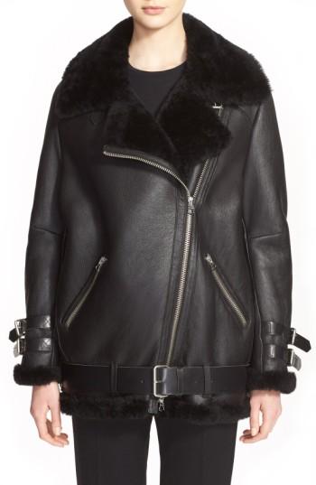 Women's Acne Studios 'velocite' Genuine Shearling Oversize Moto Jacket Us / 38 Eu - Black