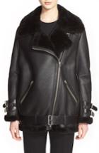 Women's Acne Studios 'velocite' Genuine Shearling Oversize Moto Jacket Us / 38 Eu - Black