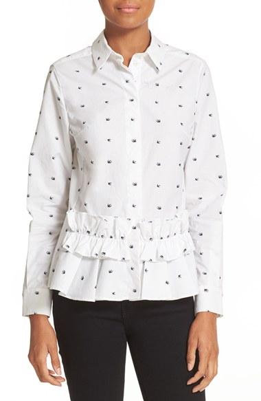 Women's Mcq Alexander Mcqueen Embroidered Swallow Peplum Shirt Us / 36 It - White