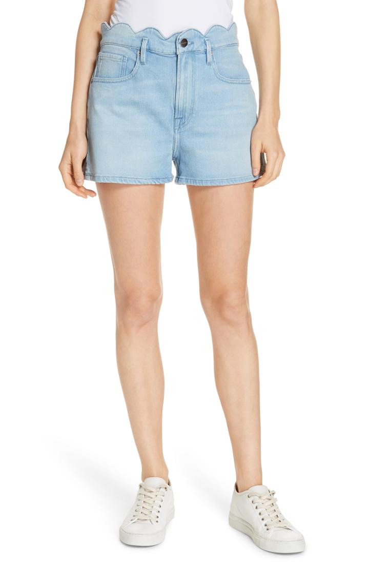 Women's Frame Scallop Waist Denim Shorts - Blue