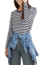 Women's Madewell Whisper Cotton Stripe Long Sleeve Crewneck Tee, Size - Blue