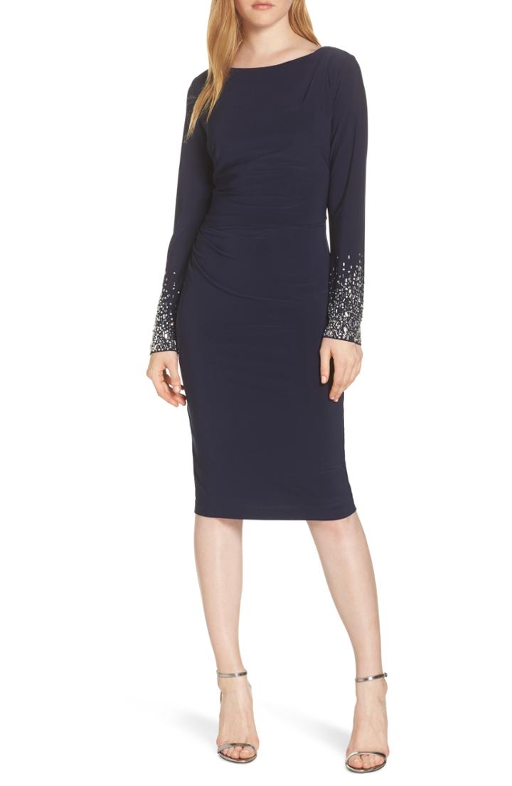 Women's Vince Camuto Long Sleeve Bateau Neck Cocktail Dress - Blue