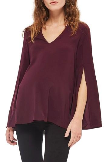 Women's Topshop Split Sleeve Maternity Blouse Us (fits Like 0-2) - Burgundy