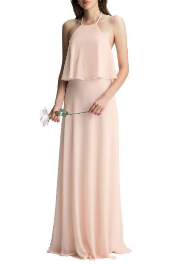 Women's #levkoff Halter Overlay Chiffon Gown