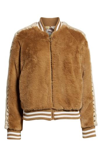 Women's Mother Letterman Faux Fur Jacket - Brown