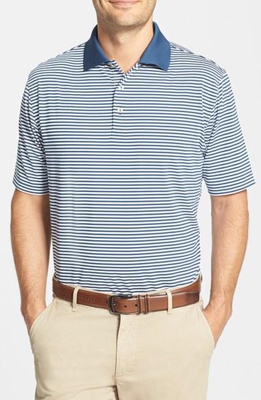 Men's Peter Millar 'competition' Stripe Stretch Microfiber Golf Polo - Blue
