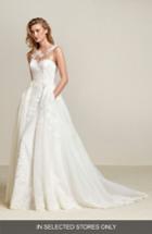 Women's Pronovias Drum Lace Sheath With Detachable Overskirt, Size - White