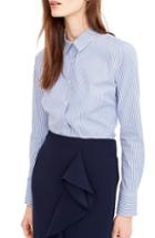 Petite Women's J.crew Classic Stripe Stretch Perfect Cotton Shirt, Size P - Blue