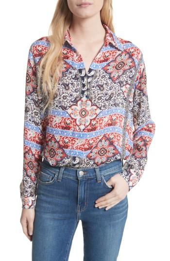 Women's L'agence Nina Print Silk Blouse - Ivory