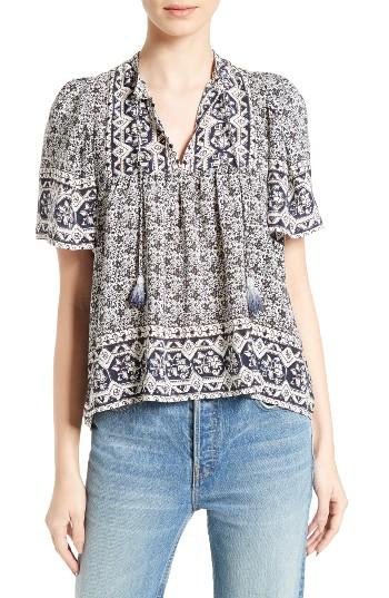 Women's Sea Camelia Print Silk Blouse