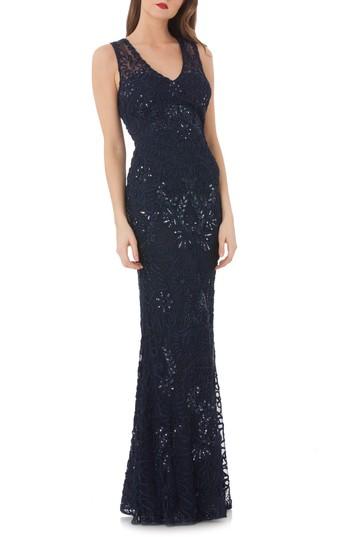 Women's Js Collections Soutache Mermaid Gown With Bolero - Blue