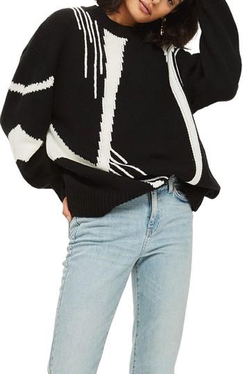 Women's Topshop Abstract Print Oversize Sweater - Black