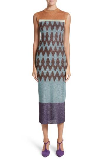 Women's Missoni Colorblock Metallic Knit Midi Dress Us / 40 It - Blue