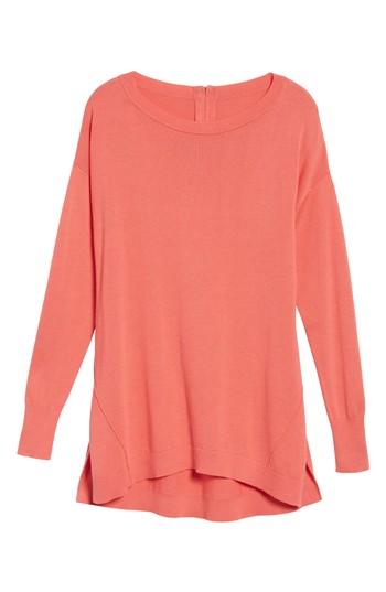 Women's Caslon Zip Back High/low Tunic Sweater - Coral