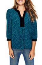 Women's Cece Demure Flora Blouse - Blue