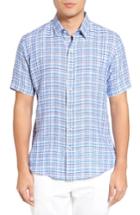Men's Zachary Prell Bean Trim Fit Plaid Linen Sport Shirt, Size - Blue
