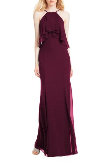 Women's #levkoff Flutter Halter Chiffon A-line Gown - Red