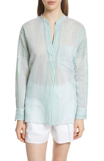 Women's Vince Pencil Stripe Cotton & Silk Tunic - Blue/green