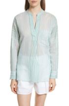 Women's Vince Pencil Stripe Cotton & Silk Tunic - Blue/green