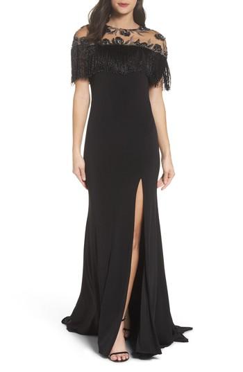 Women's Mac Duggal Beaded Fringe Bodice Gown - Black