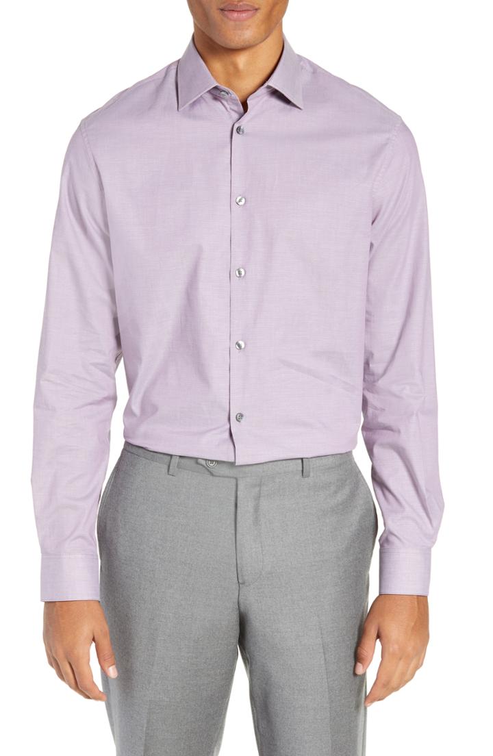 Men's John Varvatos Star Usa Regular Fit Stretch Solid Dress Shirt .5r - Purple