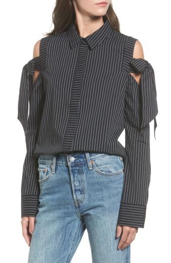 Women's Bp. Stripe Bow Cold Shoulder Top - Black