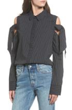 Women's Bp. Stripe Bow Cold Shoulder Top - Black