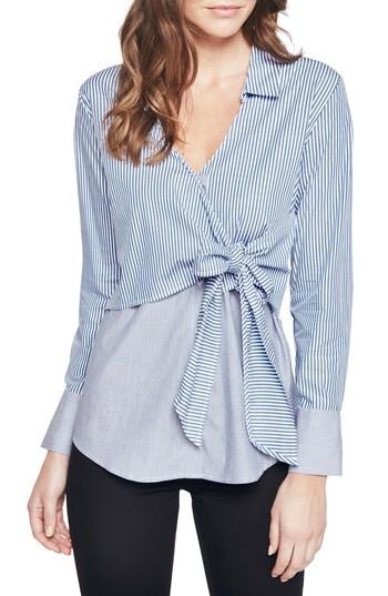 Women's Bardot Stripe Wrap Tie Shirt - Blue
