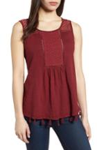 Women's Caslon Tassel Trim Embroidered Tank - Red