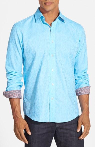 Men's Bugatchi Shaped Fit Jacquard Sport Shirt