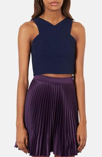 Topshop V-neck Cutaway Crop Top Navy