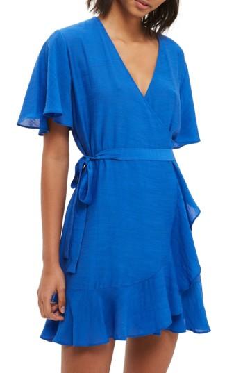 Women's Topshop Ruffle Wrap Dress Us (fits Like 0) - Blue