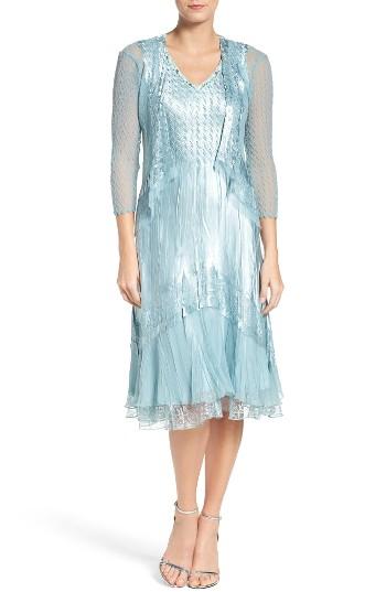 Petite Women's Komarov Textured Satin Dress & Jacket P - Blue/green