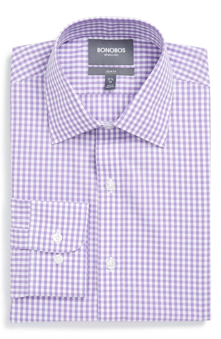 Men's Bonobos Slim Fit Wrinkle Free Check Dress Shirt .5 34 - Purple