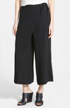 Women's Eileen Fisher Wrap Front Wide Leg Silk Crop Pants - Black